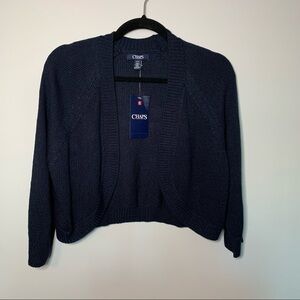 Women’s new Chaps blue knit cropped cardigan sweater size large L